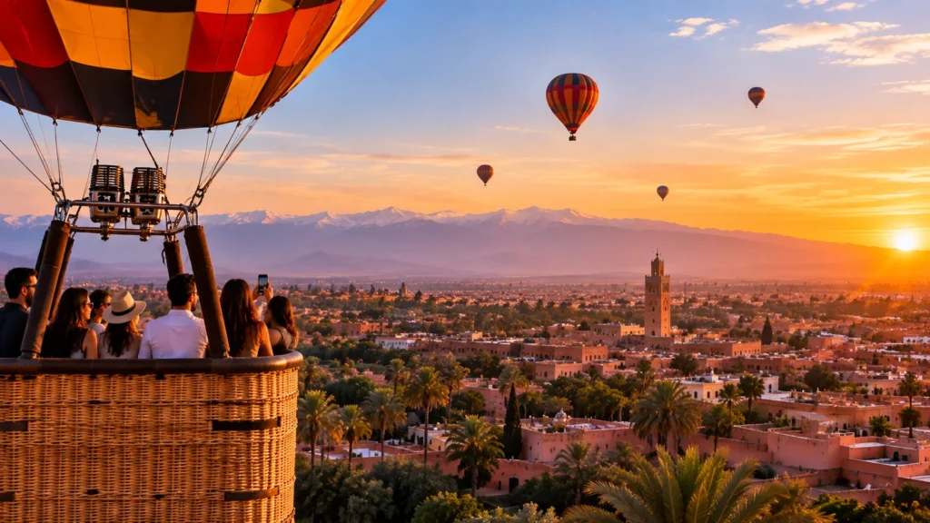 Groupe d’amis avec vue panoramique sur Marrakech
